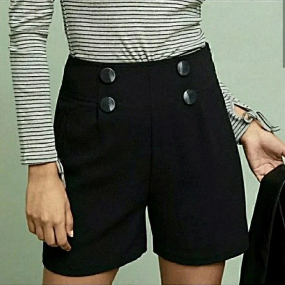 Anthropologie Black Women’s Sail Away High Rise Button Flowy Shorts Sz 0